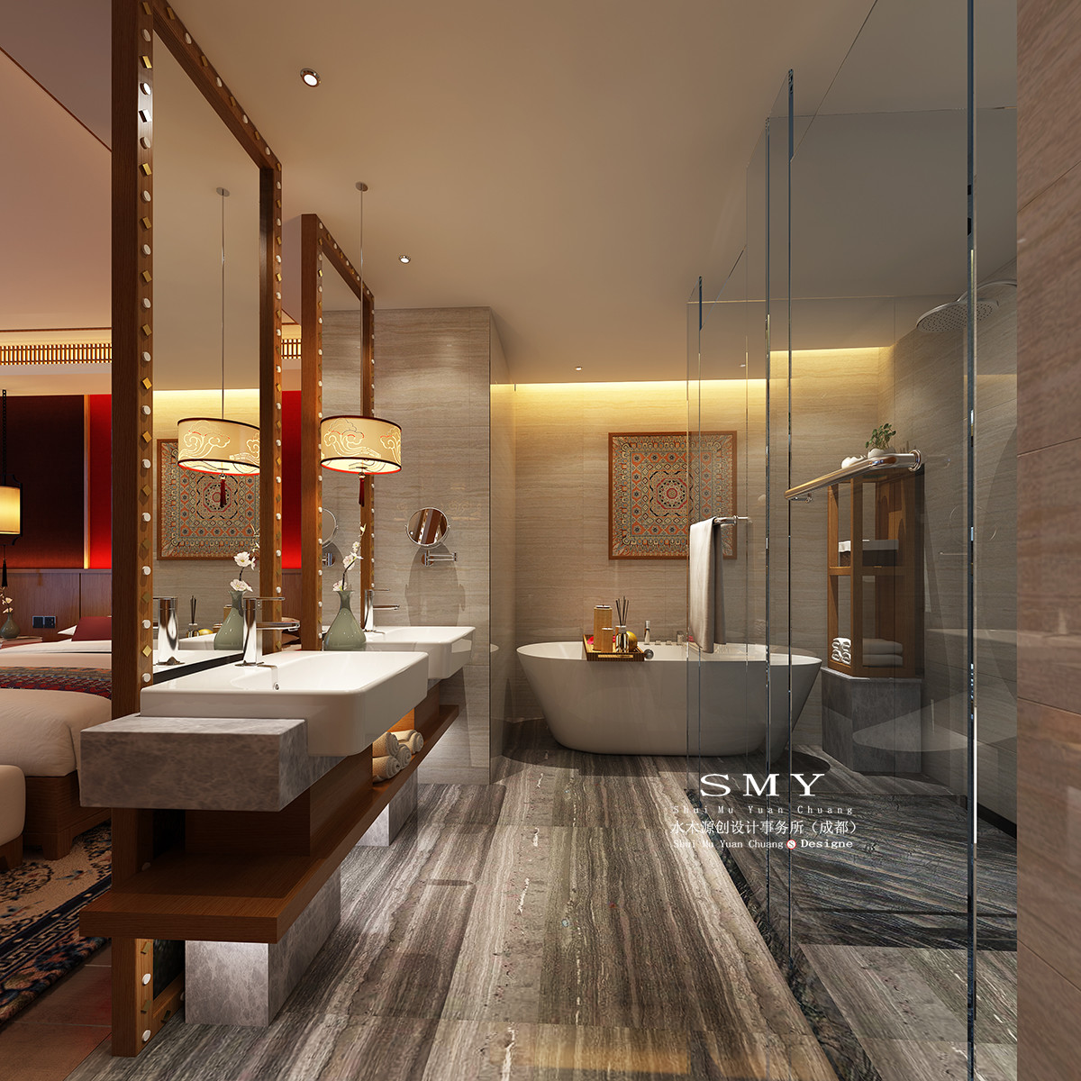 酒店洗浴間空間設計，浴缸選用及布置位置圖